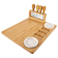 Bamboo Cheese Board Stainless Steel Knife Set Charcuterie Serving Tray Platter with Clasp Knife Holder Kitchen Cutting Board