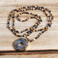 New Vintage Ethnic Style 4mm Natural Stone Glass Knot Necklace Druzy Round Ring Pendant Adjustable Necklace