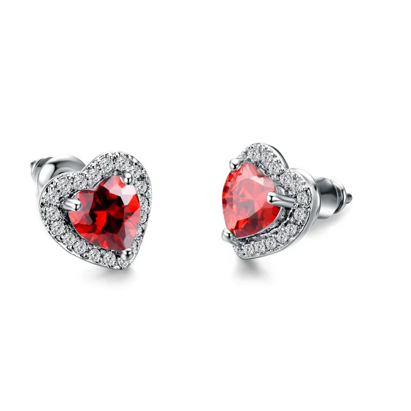 Fashion Fine Jewelry Diamond Stud Earring Studs Set for Women Jewelry Making Heart Shaped Pink Zircon Earrings