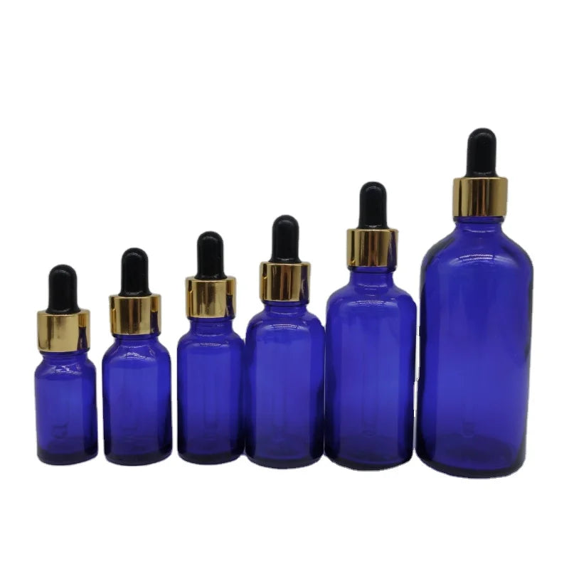 Transparent Blue Glass Dropper Bottle 10ml to 100ml Sizes Refined Oil and Essential Oil Face Cream Bottle with Dropper