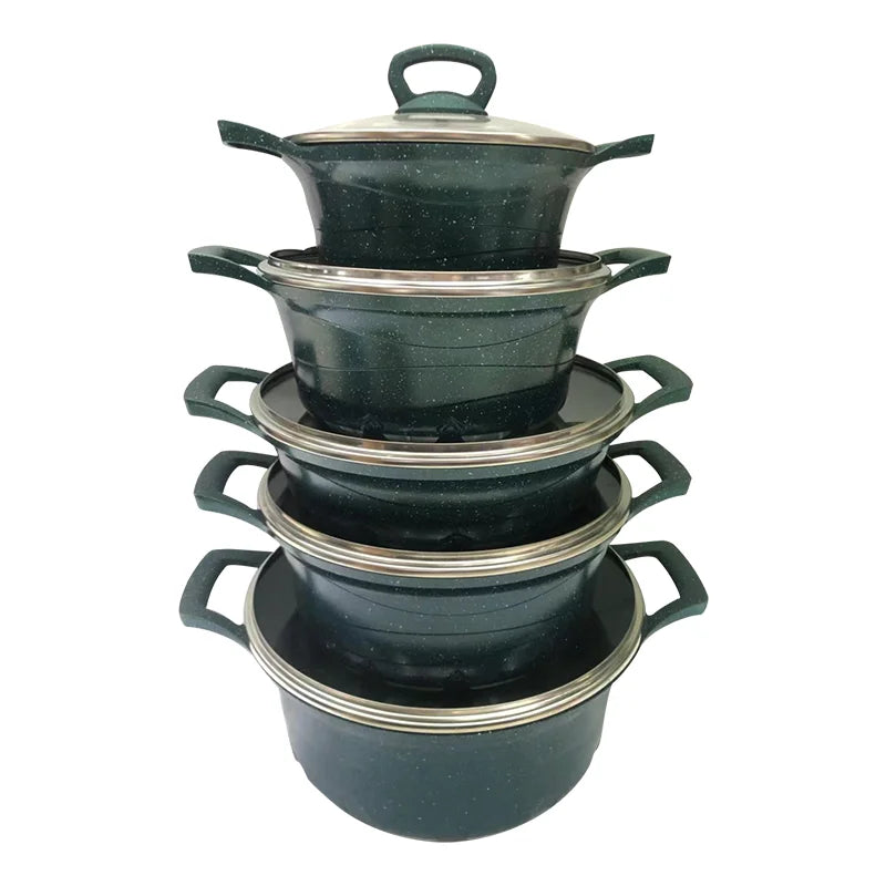 Hot Sale Die Cast Granite Coating Non Stick Cookware Marble Coated 10pcs Aluminum Casserole Cooking Pot Set