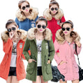 AIMINYZ New Winter Woman's Long Polyester/Cotton Anti-Wrinkle Cotton-Lined Warm Hooded Slim Faux Fur Collar Zipper Woven Coat