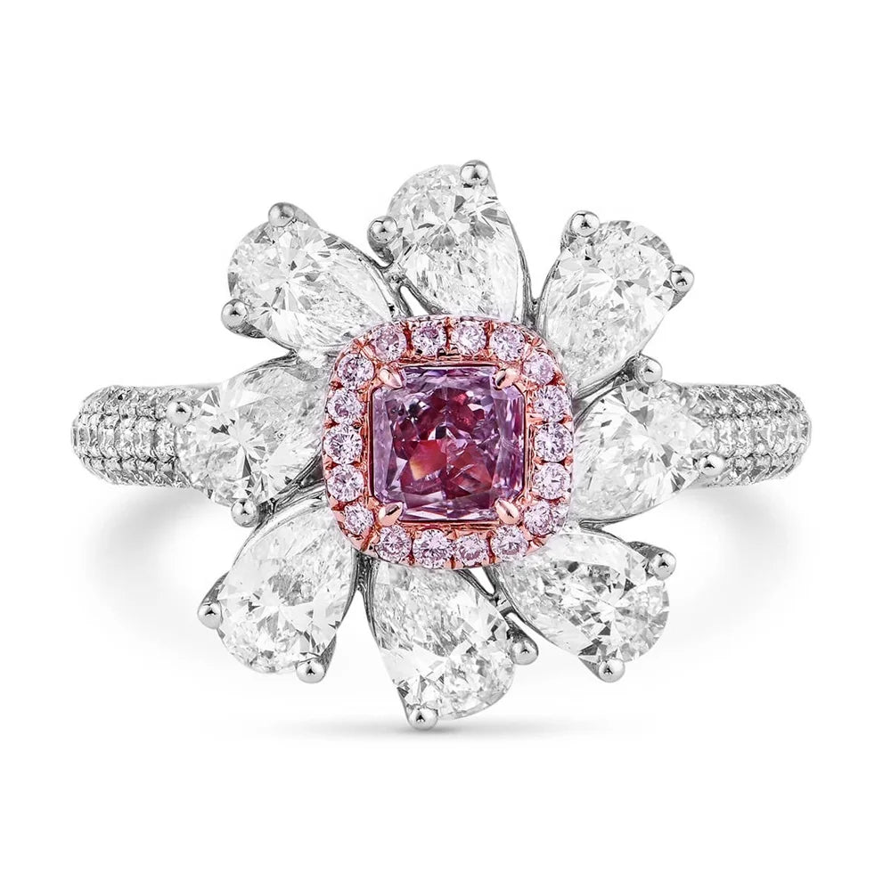 Luxury Prong-Set Radiant Cut Pink CZ Diamond Engagement Ring White Rose Gold with Rhodium Plating-for Wedding Party Anniversary