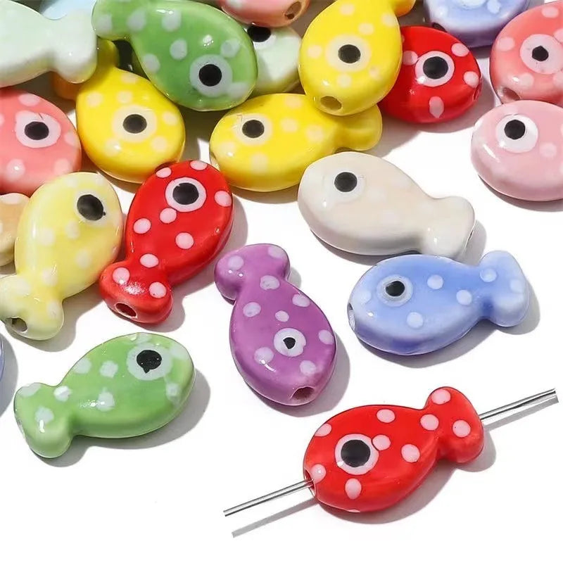 Wholesale Handmade Porcelain Beads  Blue White Spotted Fish Ceramic Beads Loose Clay for Necklaces Bracelets Findings