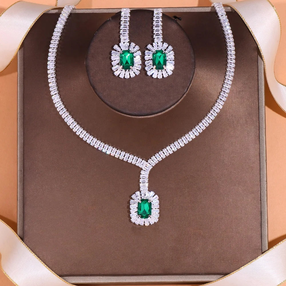 DAIHE Emerald Set-3353 Jewelry Set for Brides Luxury Zircon Necklace Earrings Set
