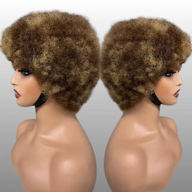 Wholesale Afro Kinky Curly Brazilian Human Hair Wig With BangsMachine Made Short Pixie Puff Fluffy Hair Wigs for Black Women