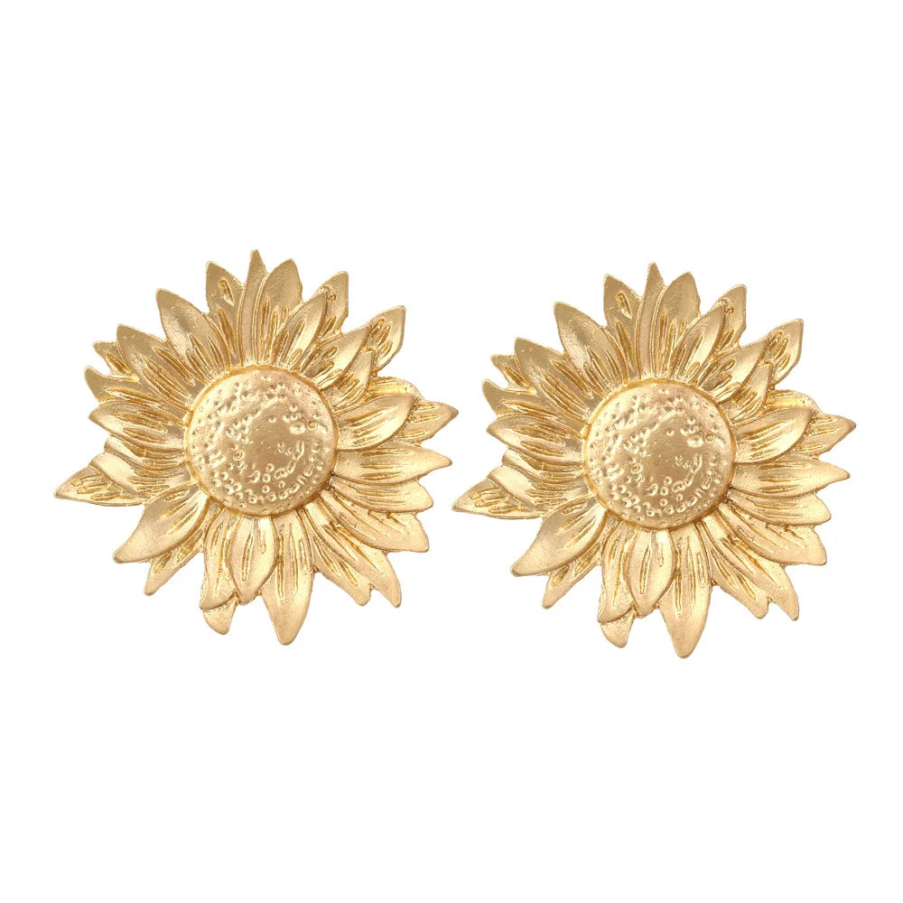 Friend Gift Jewelry Exaggerated Gold Plated Flower Earrings Vintage Metal Sunflower Earrings for Women Girls