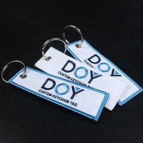 Metal Ring Custom Own Name Logo Fabrics Merrow Border Embroidery Keychains for Promotional Gifts