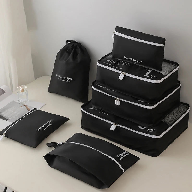 7pcs Customized Packing Cubes for Luggage | White Black Travel Organizer Set | Durable Compression Packing Storage Bags