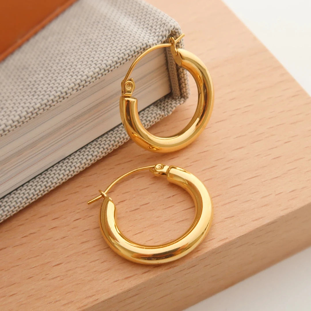 Fashion Jewelry Hypoallergenic Stainless Steel 18k Gold Filled Chunky Huggie Hoop Earrings for Women
