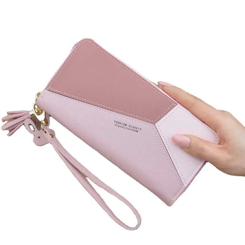 Korean Version 2021 New Design Women Pu Leather Wallet Wholesale Fashion Cross Fringe Zipper Purse Leather Wallet