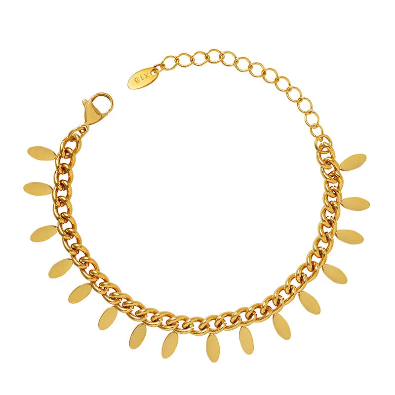 Hip Hop Metal Style Personality Simple Chain Leaves Tassel Bracelet Titanium Steel Steel 18K Tarnish Free Bracelets