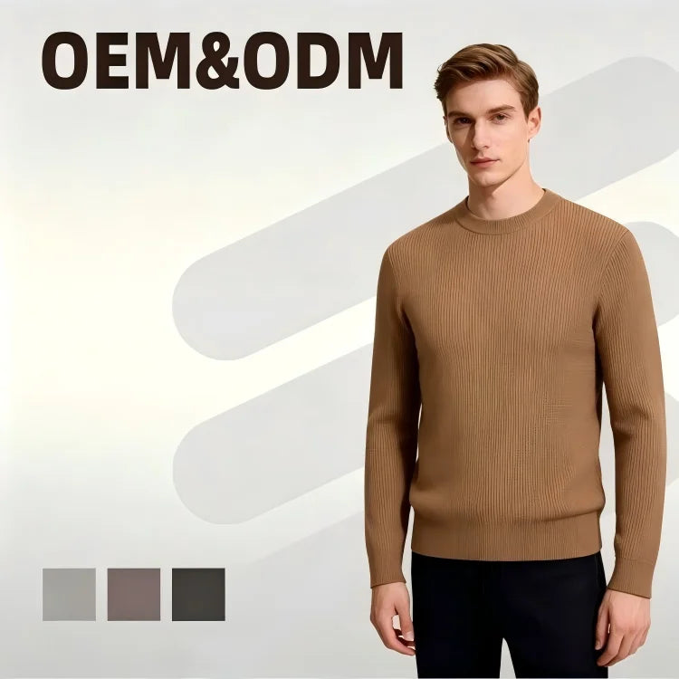 Factory Custom Logo Autumn Winter Men's Business Base Pullover Crew Neck Casual Waffle Knitted Design Sweater