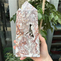 Natural Gemstone Crystal Large Wand Polished Mexican Lace Agate Point Tower for Healing