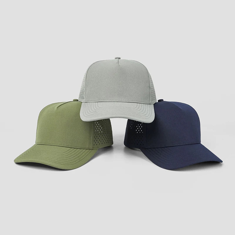 Top Quality 5 Panel Vented Golf Hat Headwear Laser Cut Golf Hats With Custom Logo Snapback Baseball Cap