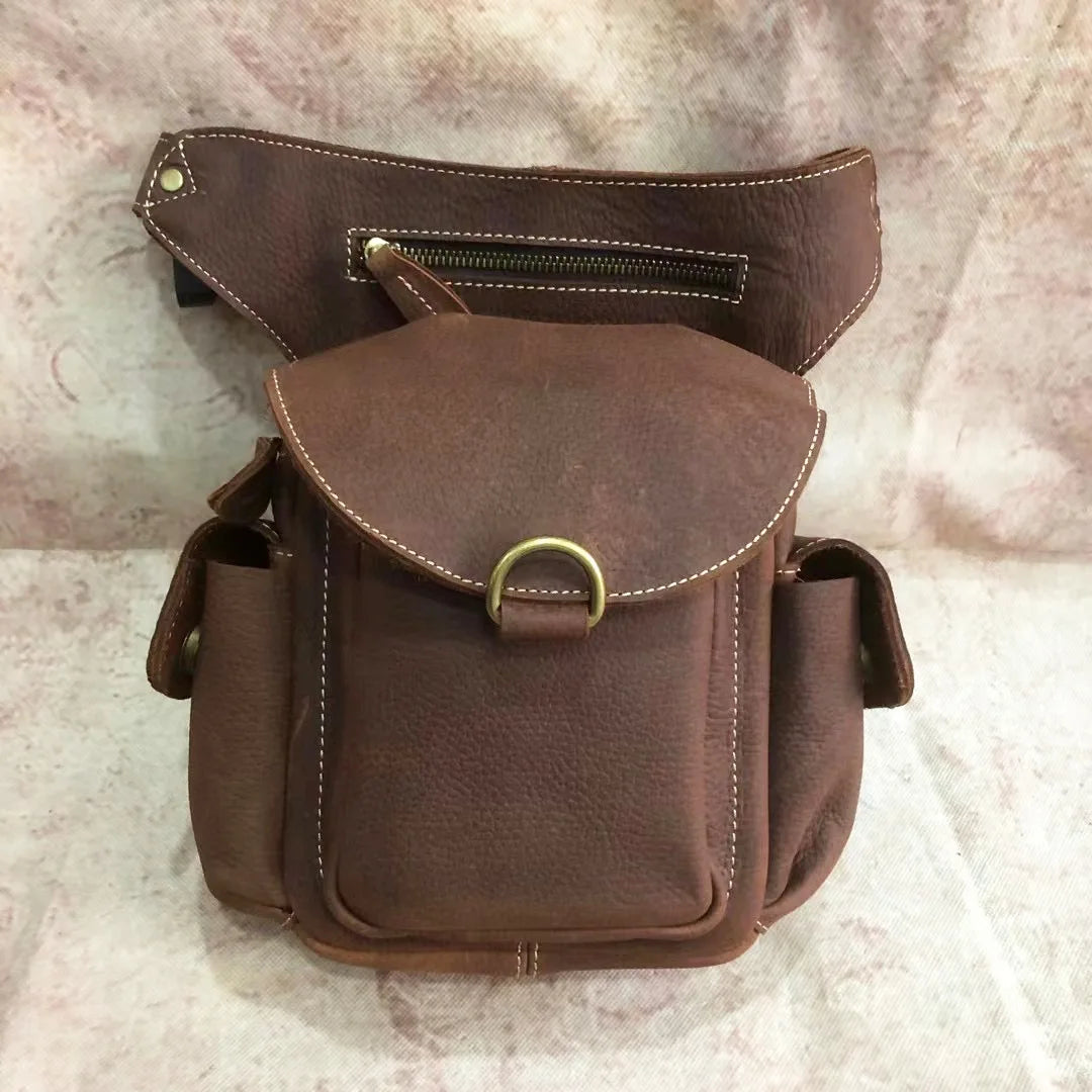 Andong Leather Leg Waist Pack for Men Crazy Horse Leather Messenger Shoulder Bag Sling Purse Retro Fashion Bags 9938
