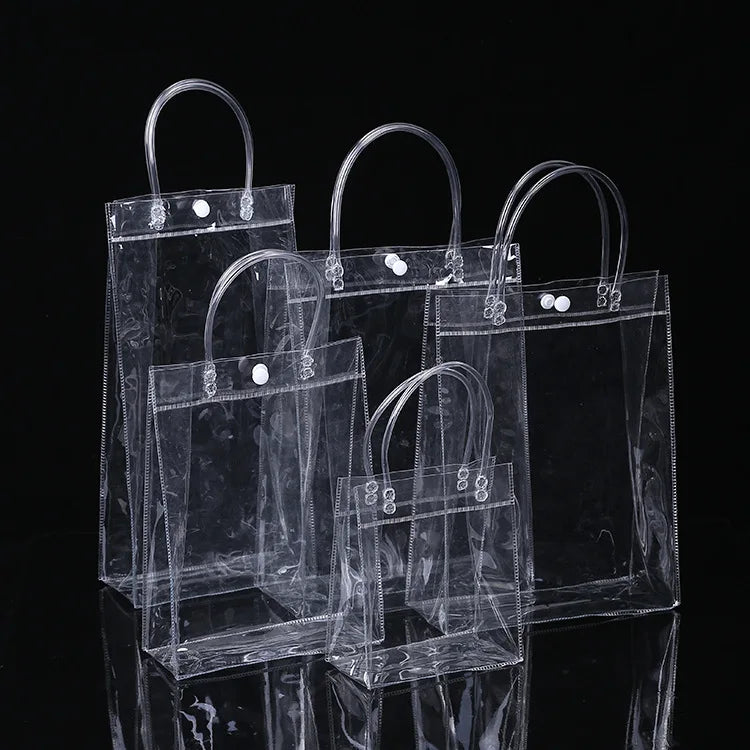 Ready Stock Multi-Sizes Universal Style clear Transparent Waterproof Pvc Handle Beach Tote Bag for Shopping Gift Promotion