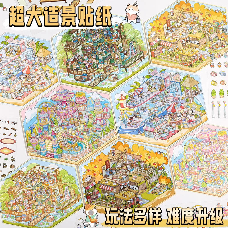 3pcs/pack   Easy Budding Travel Series Large Aquascape Stickers Cartoon Cute Handbook DIY Scene Stickers