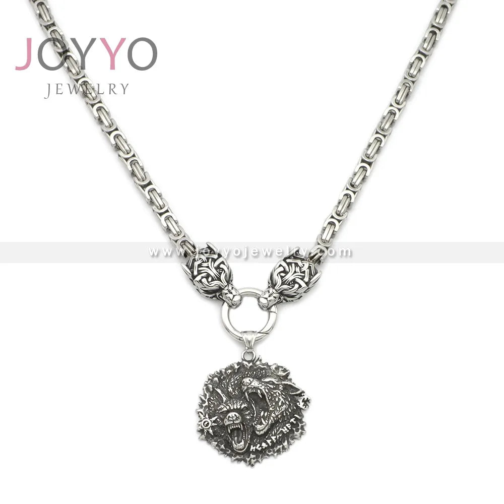 Men's Necklace Stainless Steel Viking Punk Vintage Biker Necklace Satanic Demon Necklace