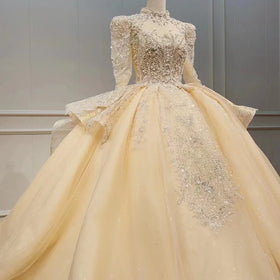 Heavy Industry Retro High Neck Long Sleeve Wedding Dress 2023 New Bride Main Wedding Dress Large Trailing Women Wn033