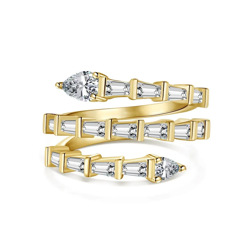 ACME Adjustable Trapezoidal Zircon Snake Style Stacking Ring S925 Sterling Silver Bamboo Joint Elegant Lucky Gift for Girlfriend