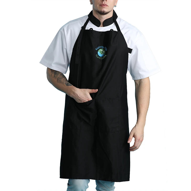 Black Polyester Cotton Blend Custom Made logo Embroidery Durable Mens Long Bib Apron