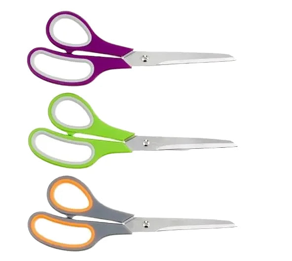 Dual-Color 8-Inch Versatile Rubber Scissors Stainless Steel Household Office Stationery with Plastic Blade for DIY Projects