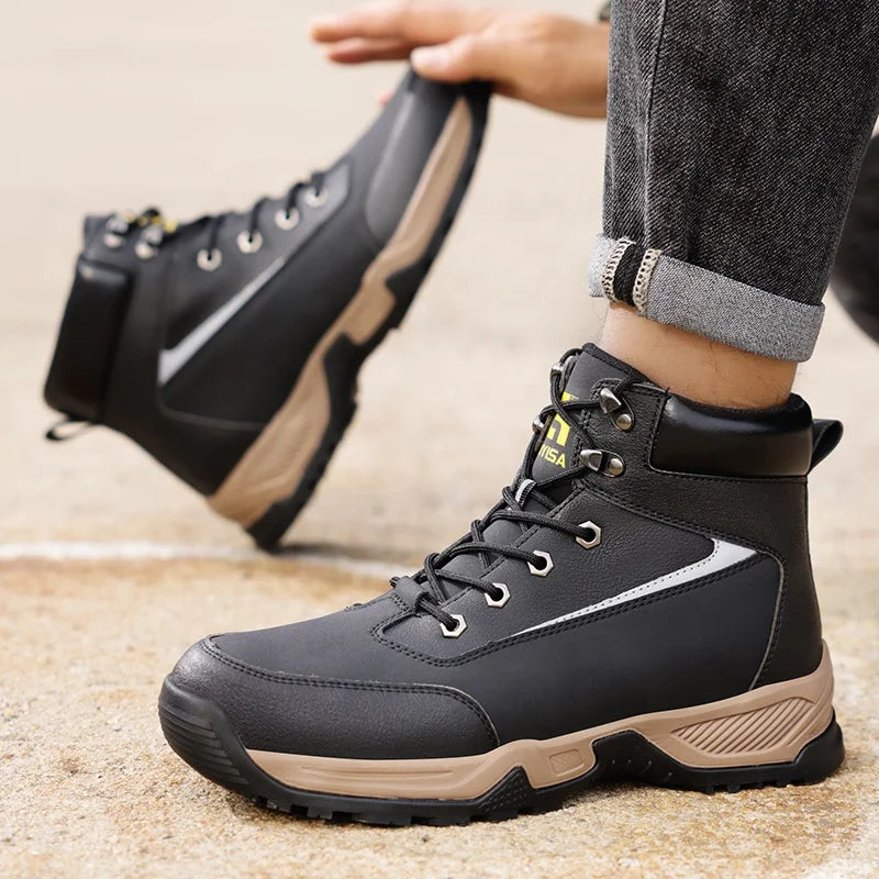 GUYISA Men's High Cut Anti-Puncture SRC Anti- Smashing Safety Boots Non-slip Steel Toe Shoes for Winter Summer and Autumn