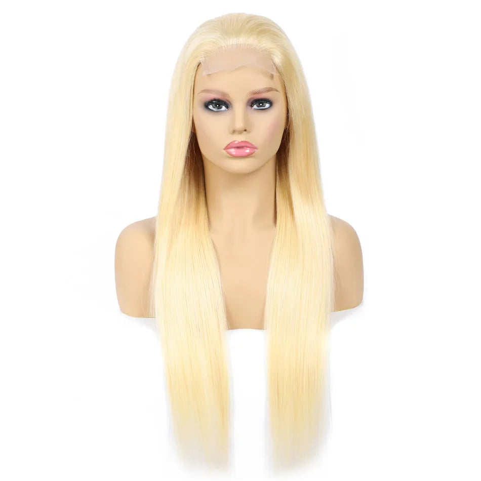 Cheap #613 Blonde Colored Brazilian Human Hair Wigs for Black Women Lace Closure Wig Bone Straight Full Glueless Lace Front Wigs