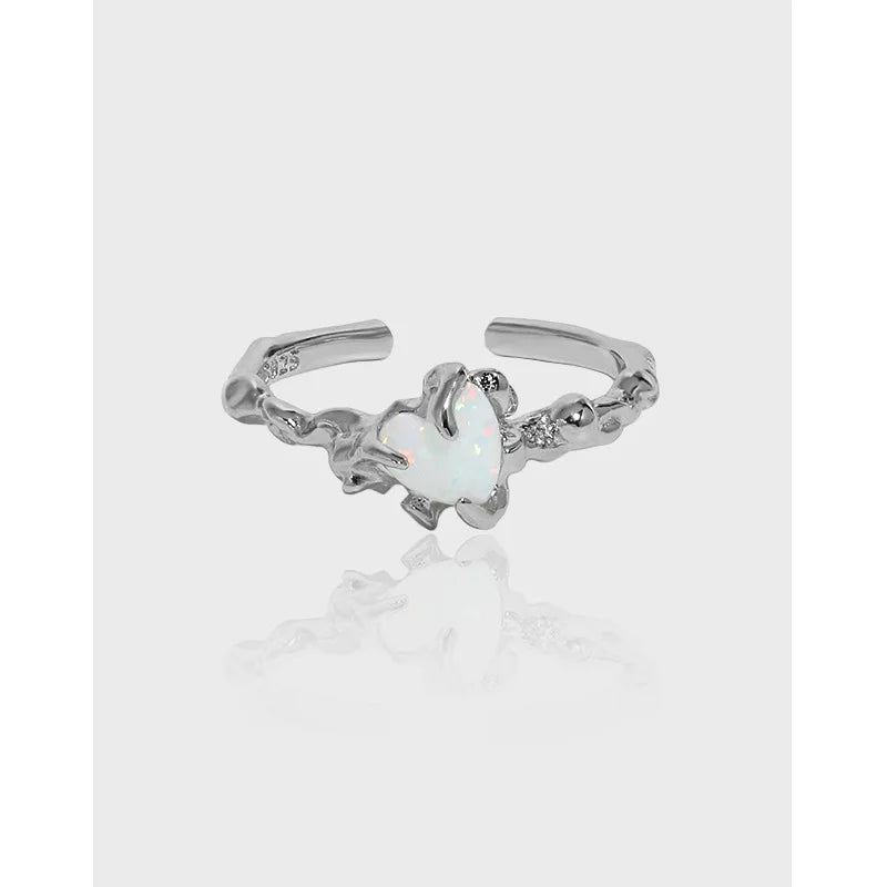 S925 Sterling Silver Designer Smart Rings Irregular Synthetic Opal Gemstone Ring Adjustable Couples Jewelry Rings for Girls Gift
