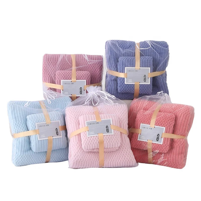 2pcs Microfiber Solid Color Quick-Dry Woven Coral Fleece Towel Set Soft Absorbent Customizable Adult Hand Face Towels Home Hotel