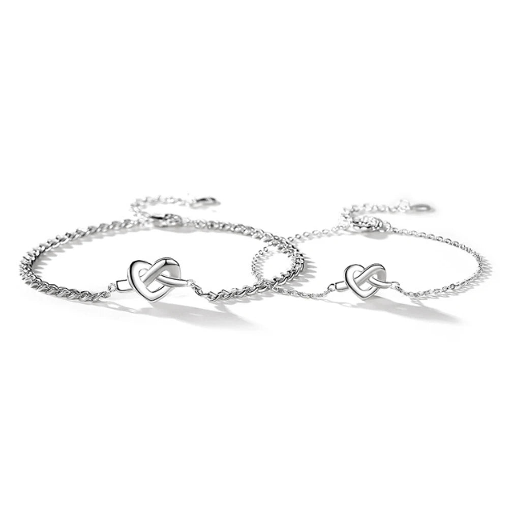 RINNTIN XP035 Valentine's Day Fine Jewelry 925 Sterling Silver Love Knot Curb Chain Heart Couple Bracelet