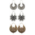SC Fashion Bridal Earrings Hollow Ethnic Totem Boho Handmade Earrings Jewelry Indian Antique Silver Carved Flower Hoop Earrings