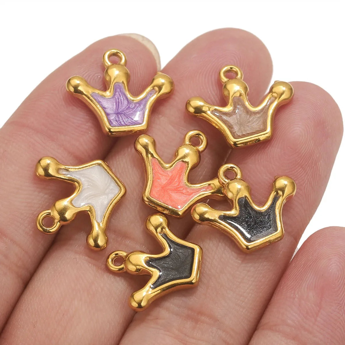 18K Gold Plated Stainless Steel Crown Pendant Enamel Crown Charm for Necklace Earrings Zircon Jewelry Findings for Making