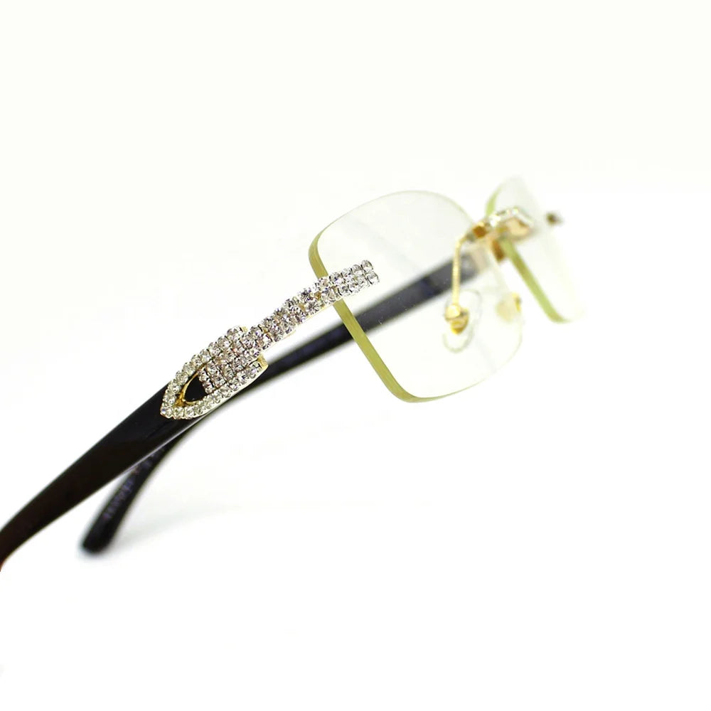 2023 Rhinestone Rimless Sunglasses for Women Brand Designer Shades Sun Glasses Men Vintage Metal Clear Eyewear UV400 Sunglasses