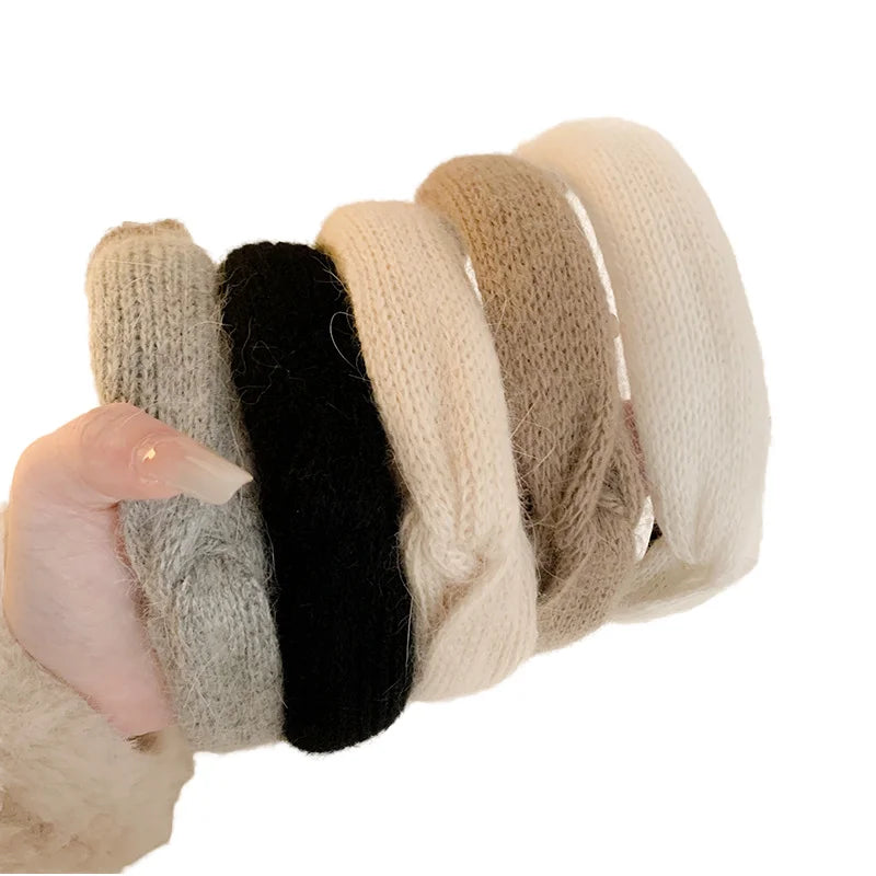 Wide Edge Versatile Temperament Net Red Plush Cross Wide Edge Headband Go Out to Press Hair Clip Winter Hair Band