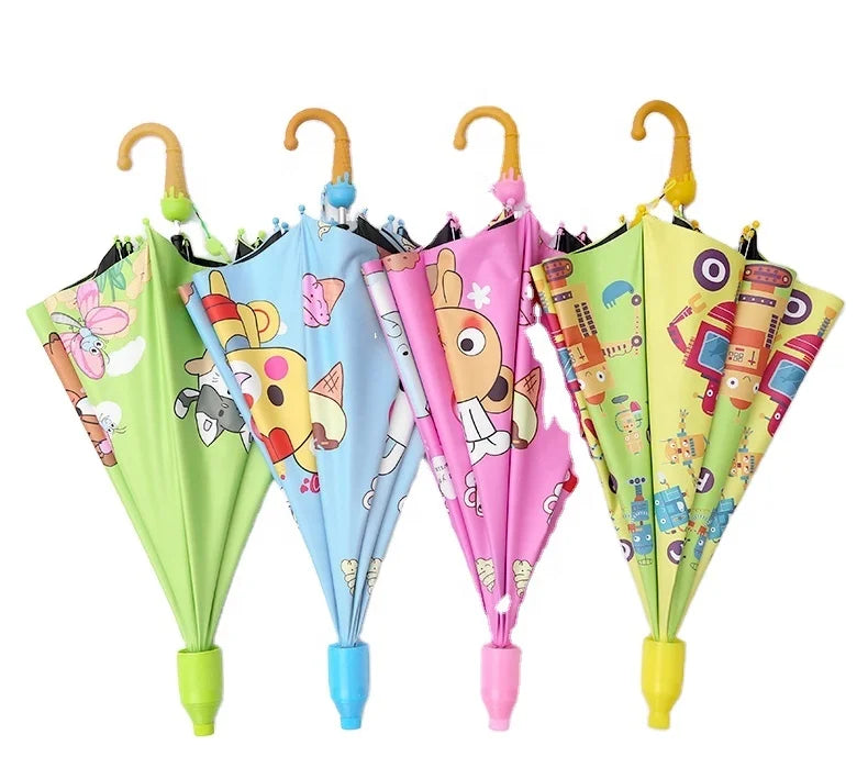 Straight Auto Open Custom Cartoon Printing Children Kids Umbrella with No Water Drip CaseKids Umbrella with Ice Cream Handle