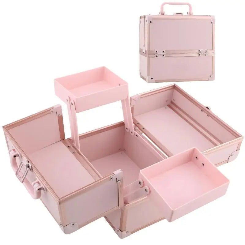 Makeup Train Case Portable Travel Makeup Case Lockable Make up Storage Organizer Cosmetic Box