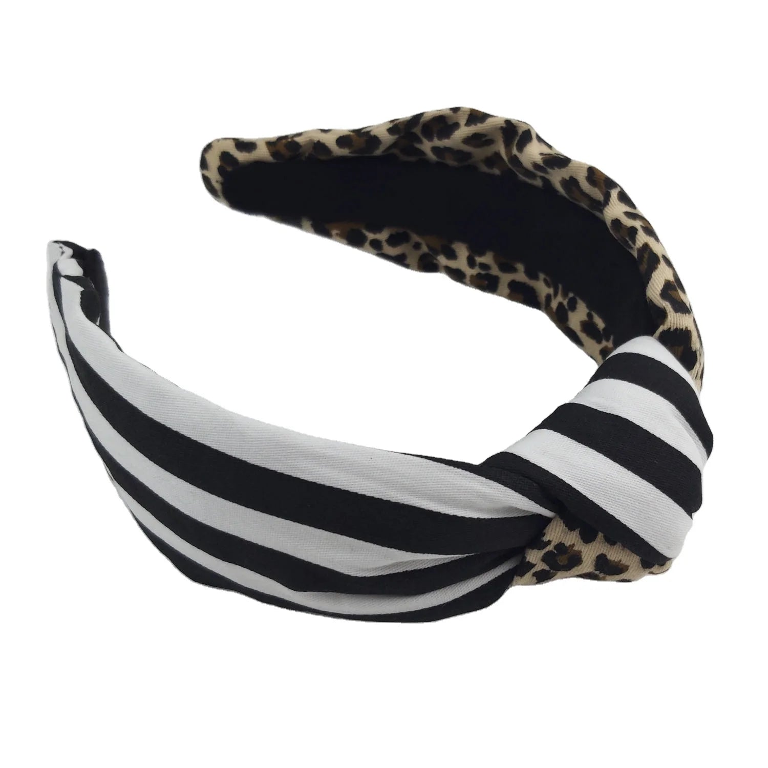 Dream Fashion Custom Canvas Crystal Strip Leopard Mix Top Knotted Pearl Headband Girl Baroque Boho Cool Leopard Knot Headband