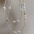 Distinctive Silver Freshwater Baroque Pearl Necklace with Collarbone Chain Elegant Jewelry for Men and Women