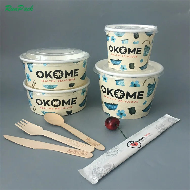 350 500 750 1000 1300 ML Disposable Food to Go Packing  Printing logo  Hot Soup Bowls Container Salad Bowls Take Away Soup Bowl