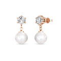 Sterling Silver 925 Dangle Drop Pearl Daisini  Embellished with Swarovski Crystals 18K Gold Plated Stud Earrings for Women