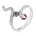 New Trendy Vintage 925 Sterling Silver Snake and Rose Gemstone Ring Fine Rhodium Plated S925 Silver Jewelry with Bezel Setting