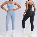 Plus Size High-end Workout Clothes for Woman Superior Stretchy Gym Tank Top with Removable Pads + Fitness Leggings Set