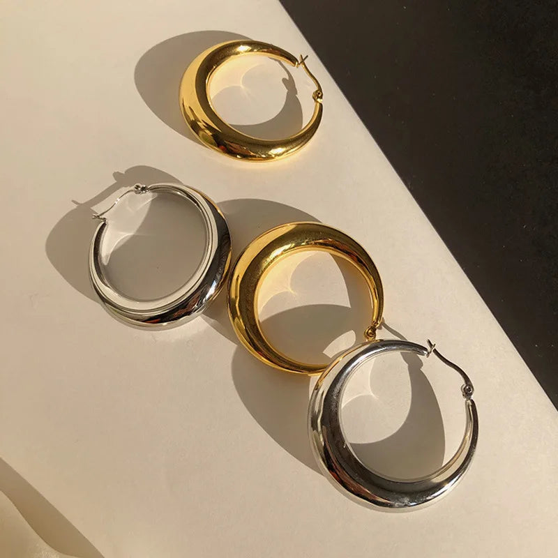 Hoop  18k Gold Plated Stainless Steel  Earrings Fashion Jewelry Earrings Silver Round High Quality Gold Hoop Earrings