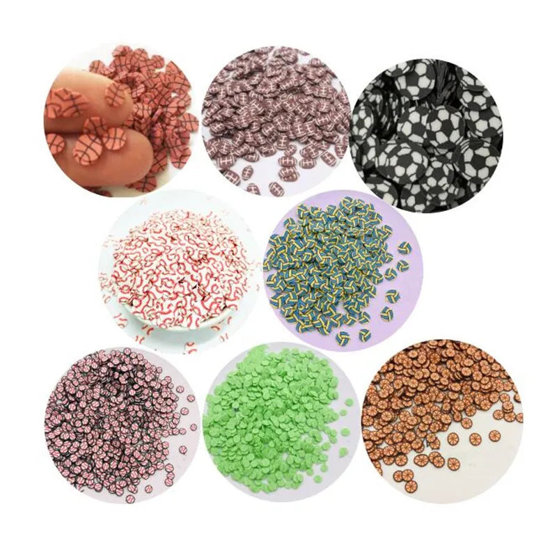Artificial Sports Series Polymer Clay Slices Rugby Mud Particles DIY Nail Art Decoration Slime Filler Yiwu Supplier