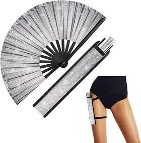 FAREA Glitter Large Folding Fan Rave Fan Party Accessories for Women Men Dance Music Decoration Rave Festival Accessories