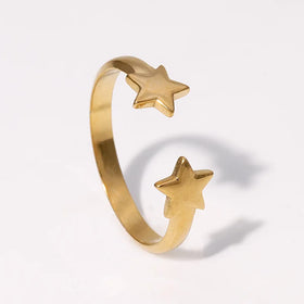 BM Waterproof Jewelry Wholesale Stainless Steel Non-fading Adjustable Gold Star Ring