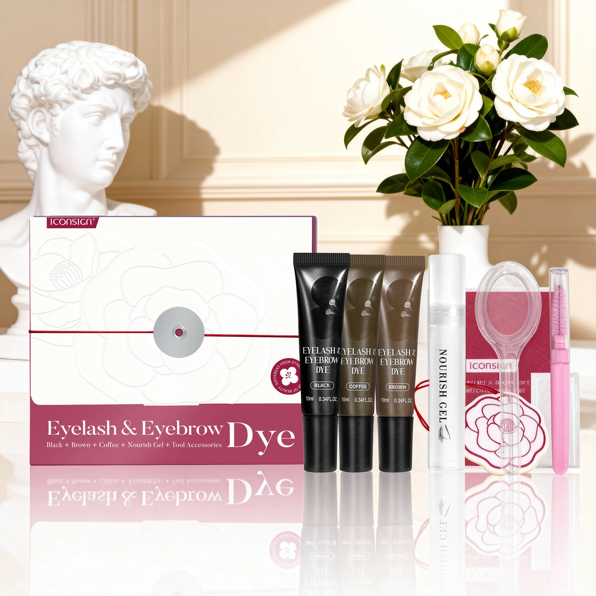 ICONSIGN Korean Camellia Eyelashes Dye Hybrid Eyebrow Tint Kit Waterproof Skin Stain Premixed Henna Brow Gel MegaBDM