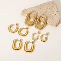 Stainless Steel Women 18k Gold Plated Waterproof Jewelry Minimalist c Shaped Geometric Hoop Stud Earrings